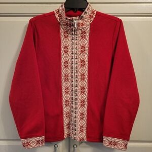 L.L. Bean Red Nordic Fair Isle Full Zip Fleece Jacket